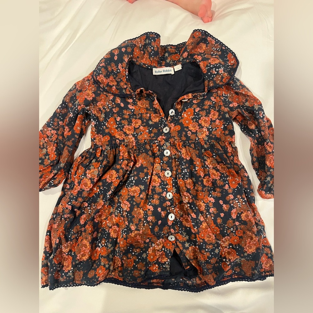 Roller Rabbit Dress with Orange and Black Floral Design